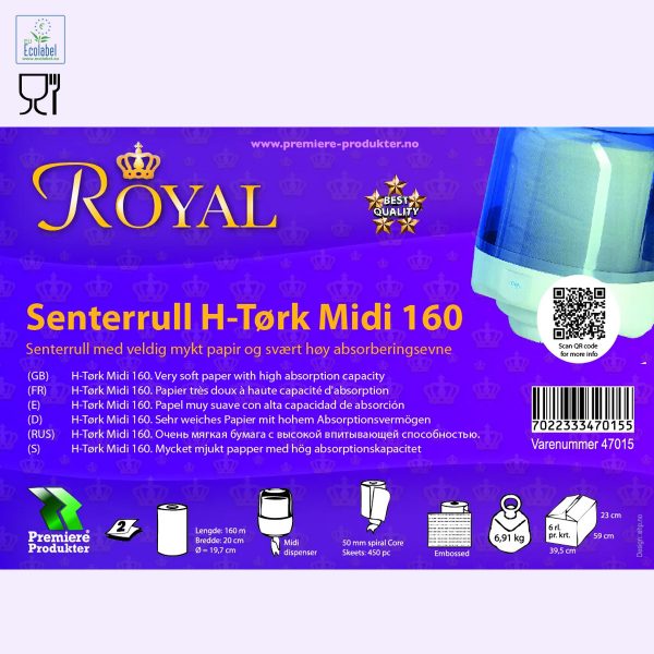 Royal - Senterrull H-Tørk midi 160 - 2 lag * krt a 6 rl